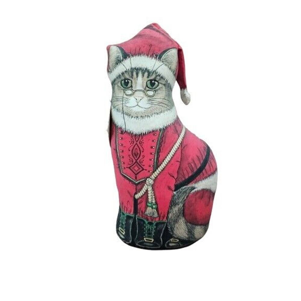 VTG Standing Christmas Cat Santa Paws Door Stop Doll Fiddlers Elbow Toy Work 15"